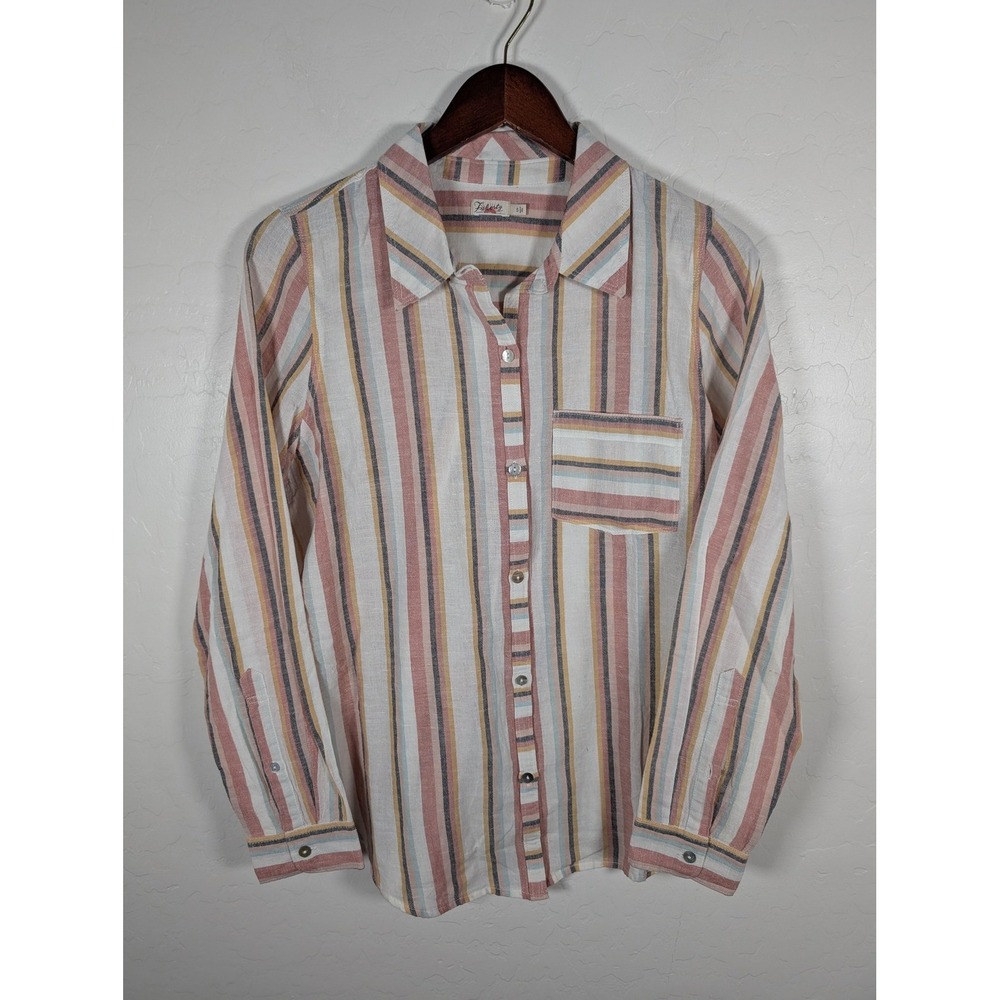 Faherty Shirt Womens Small Multicolor Stripe Linen Cotton Button Up Long Sleeve